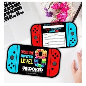 6/$20 Video Gaming 8th Birthday Party Invitation 30 invites/envelopes NWT
